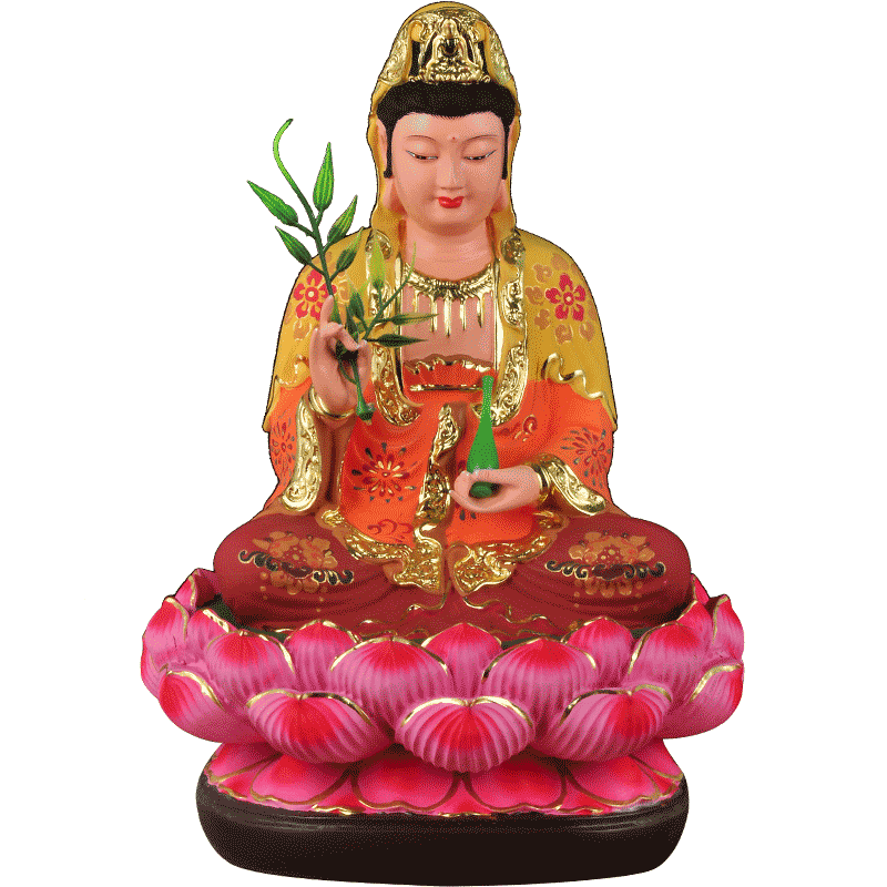 观音摆件带背光菩萨坐莲寺庙