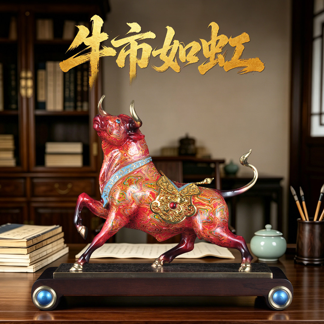 彩铜招财牛摆件牛势如虹
