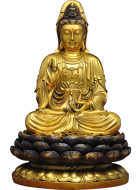 全铜坐莲观音摆件大号南海观世音菩萨观音铜像家用寺庙佛堂供奉