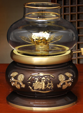 黄铜深啡招财调光油灯酥油灯防风灯座长明灯家用寺庙佛堂供佛油灯
