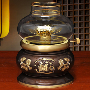 黄铜深啡招财调光油灯酥油灯防风灯座长明灯家用寺庙佛堂供佛油灯