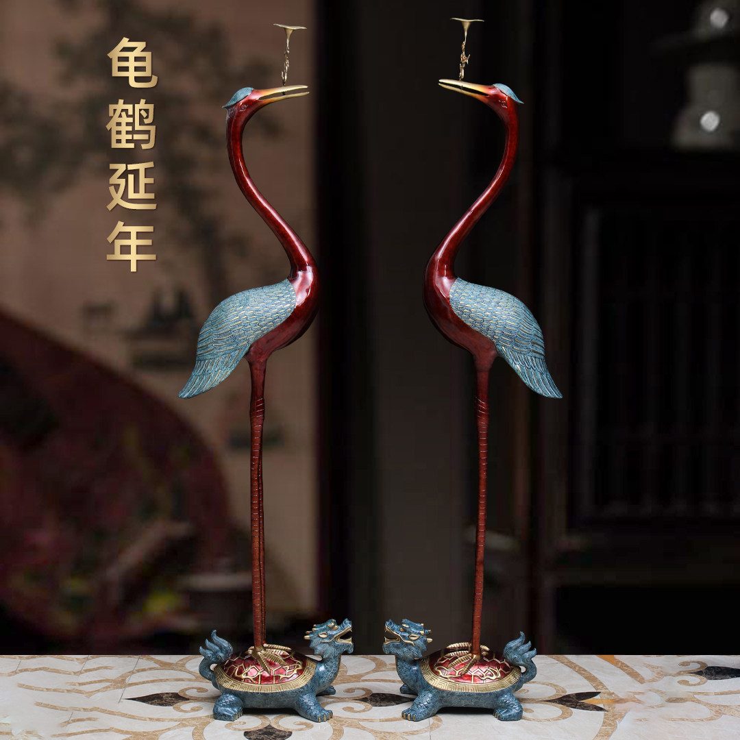 彩铜龟鹤延年摆件仙鹤一对大落地家居客厅玄关装饰品祝寿贺寿礼物