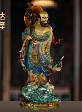 黄铜彩绘达摩祖师佛像一苇踏浪过江达摩多罗铜像家用佛堂寺庙供奉