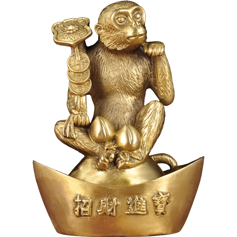 全铜猴子元宝摆件招财玉如意风水工艺品家居客厅摆设店铺开业礼品