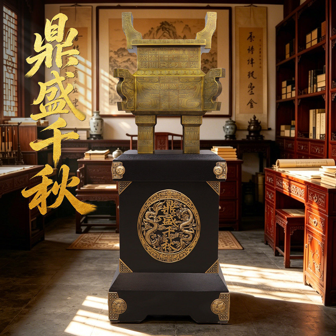 黄铜鼎盛千秋落地摆件招财铜鼎一言九鼎办公室装饰品开业乔迁礼品