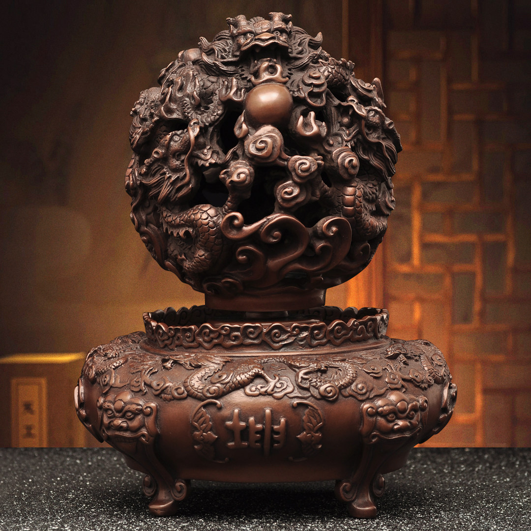 紫铜九转乾坤鼎摆件招财九龙戏珠鼎家居客厅玄关公司办公室装饰品