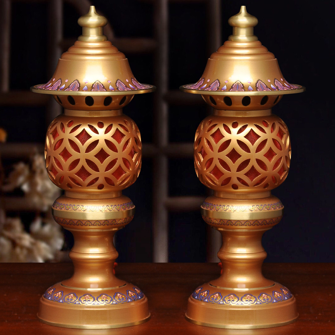 黄铜彩色莲花供灯大号一对led插电供灯家用佛堂供佛灯长明灯佛具