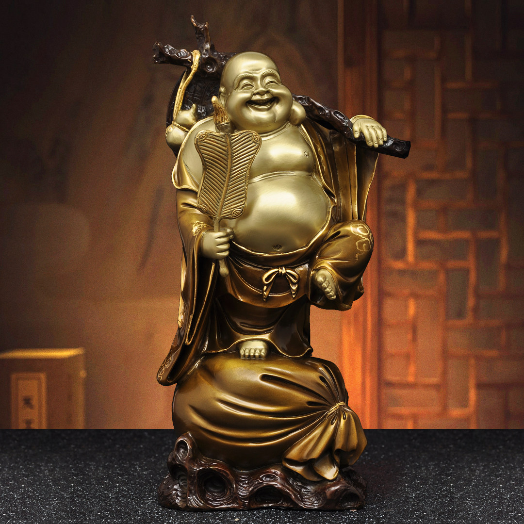 黄铜弥勒佛像笑口常开大肚笑佛家用佛堂寺庙供奉客厅玄关装饰品