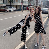 女夏圆点连衣裤 高腰显瘦雪纺九分裤 闺蜜装 波点吊带阔腿连体裤 薄款