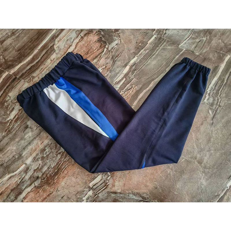 藏蓝色校服裤子白三角拼宝蓝三角松紧带束脚口中小学生运动校裤春