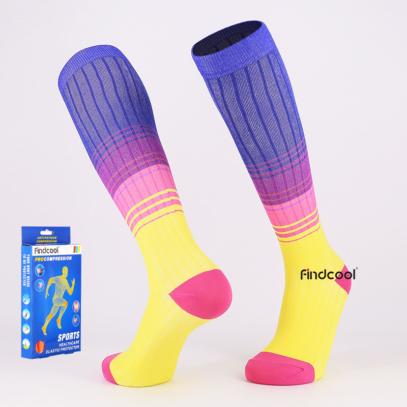 Findcool专业骑行袜2双男女时尚可爱护小腿跑步袜健身深蹲压缩袜