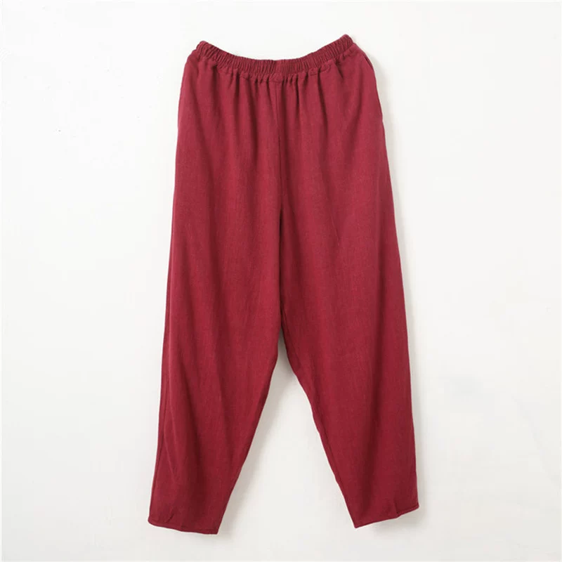 Summer Chinese thin flashlight, trousers, Chinese style, cotton and linen, plus size, oversize