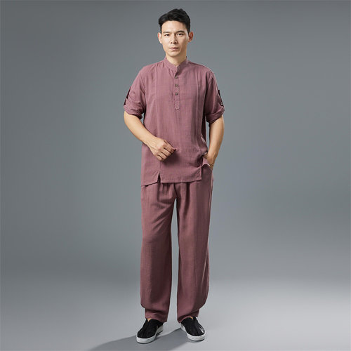 套装棉麻茶服衬衫居士休闲夏季薄