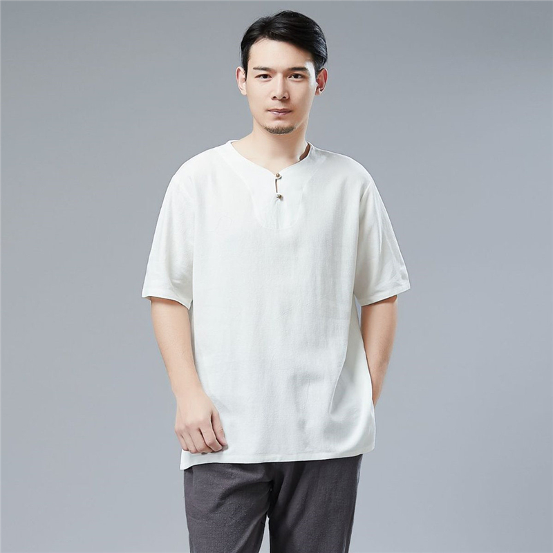 中国新款棉麻t恤男士短袖宽松