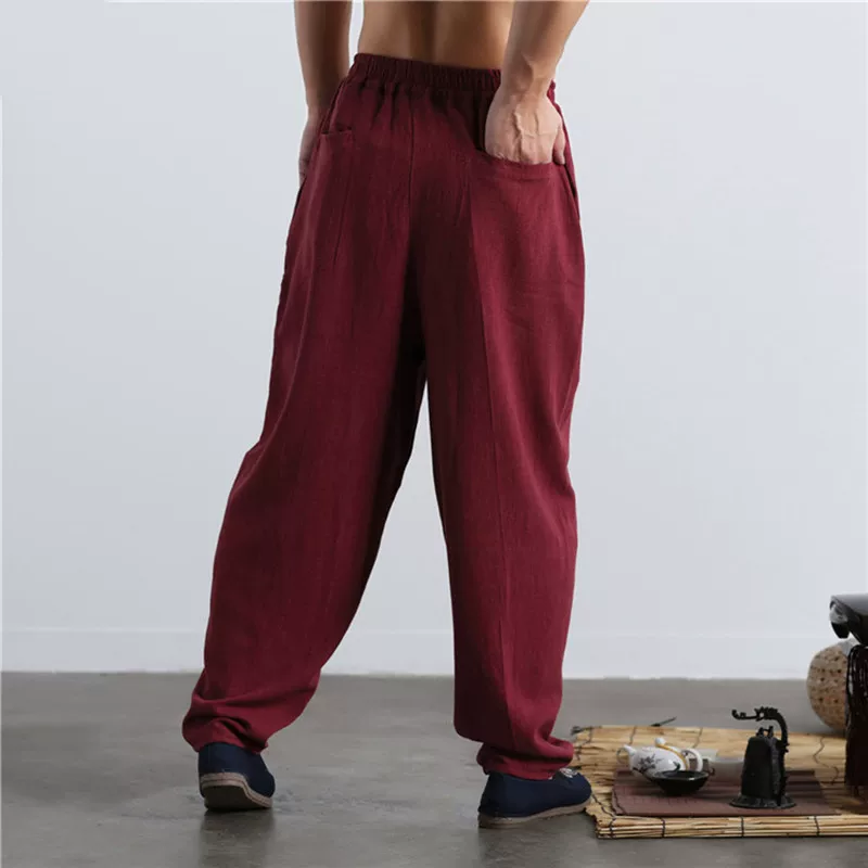 Summer Chinese thin flashlight, trousers, Chinese style, cotton and linen, plus size, oversize