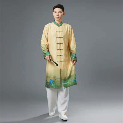 中国风男印花中长款男长衫演出服