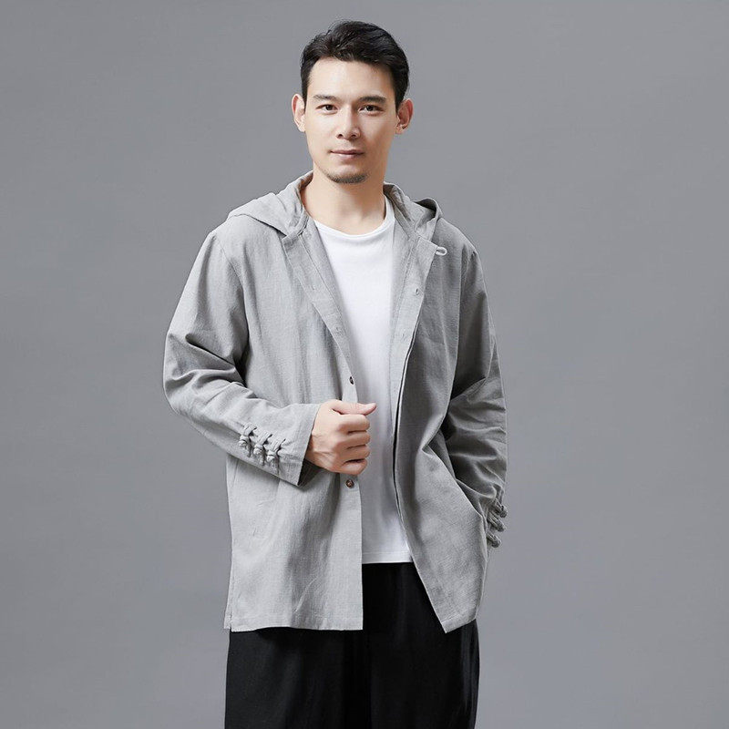 春秋新款中国风男士短风衣外套连帽盘扣复古茶禅宽松款开衫上衣,男装,风衣,淘宝优惠券,粉丝福利购,淘宝优惠卷