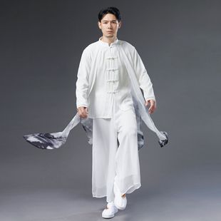 棉麻风衣长衫 复古中式 假俩件青年唐装 汉服套装 中国风夏季 男士 新款