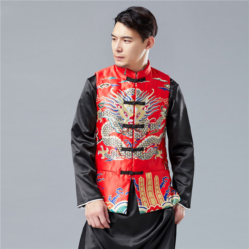 新品喜庆文艺大龙复古马甲立领