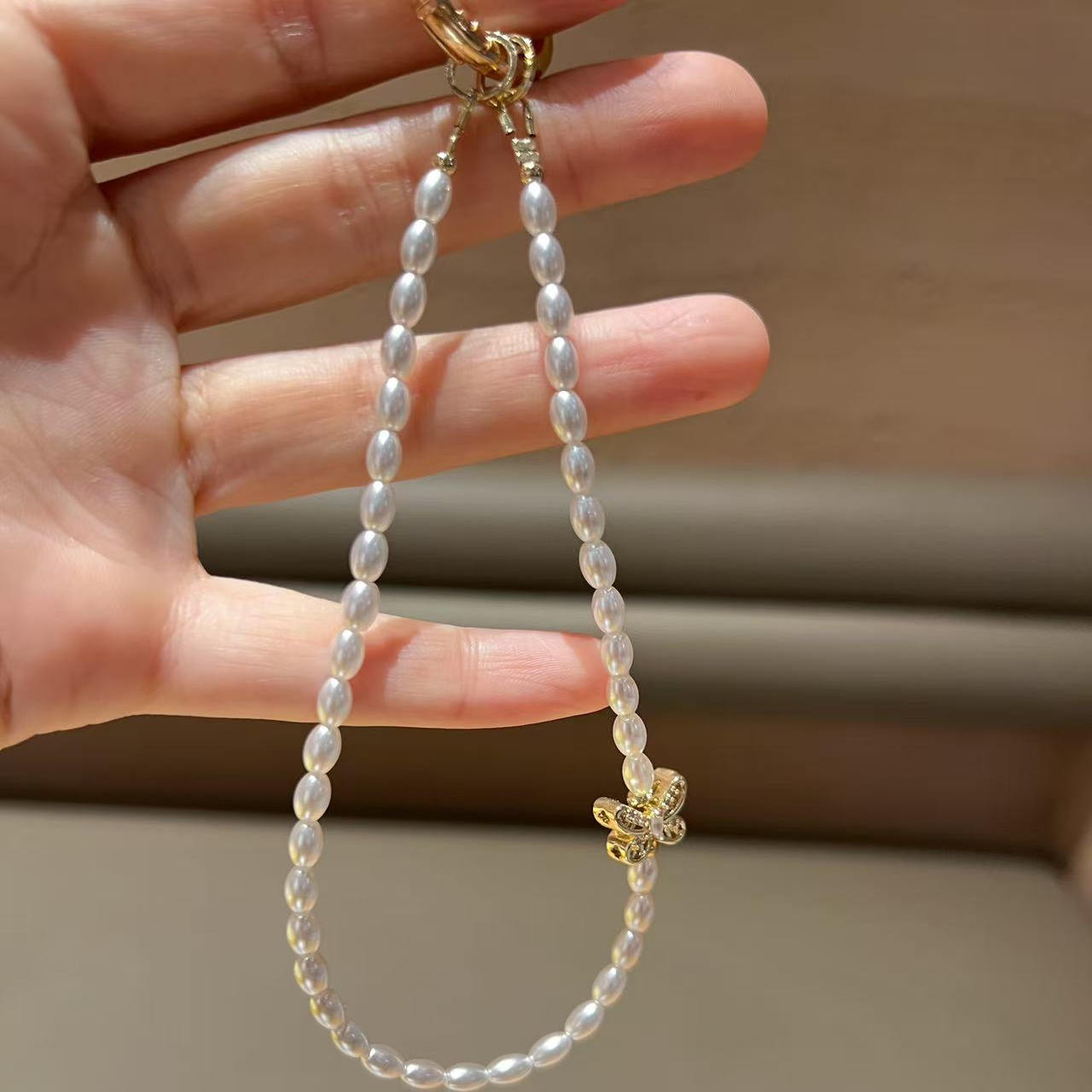 HML工作室米粒珍珠蝴蝶手机链