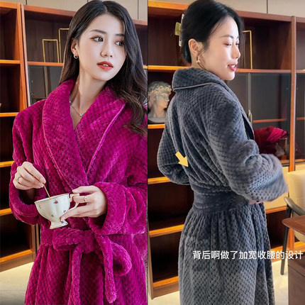 双面加厚款睡袍2025年秋冬款冬季男女珊瑚绒情侣加长款法兰绒浴袍