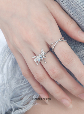 AGBAJI 小众生化蝴蝶结戒指女INS风不规则冷淡风高级感开口指环