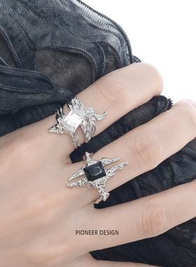 AGBAJI 原创不规则纹理指环小众个性夸张高级感镶嵌锆石开口戒指