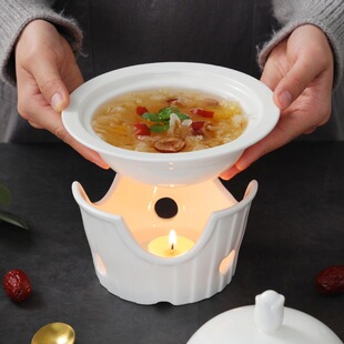 描金酒店会所陶瓷餐具辽海参鲍鱼燕窝带盖碗蜡烛加热一位翅盅连炉
