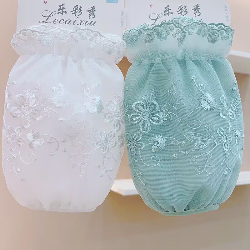 短款网纱蕾丝袖套女秋冬季学生护袖防脏套袖百搭纯白色羽绒服袖头