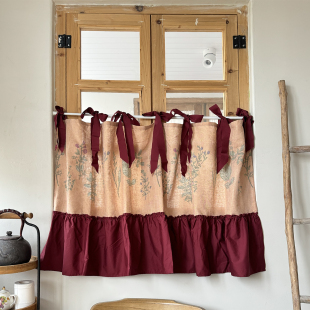 田园暖阳免打孔花卉植物黄色美式 半帘厨房窗帘门帘粘贴魔术贴定制