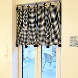 熊猫出没几何加厚美式 窗帘门帘遮挡帘加厚毛呢空调帘系带免打孔帘