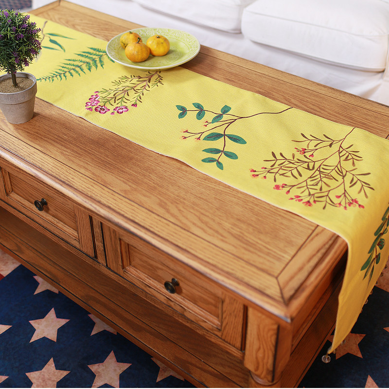 外贸订单花卉美式乡村北欧植物文艺桌旗桌巾茶几床旗盖巾餐桌布艺