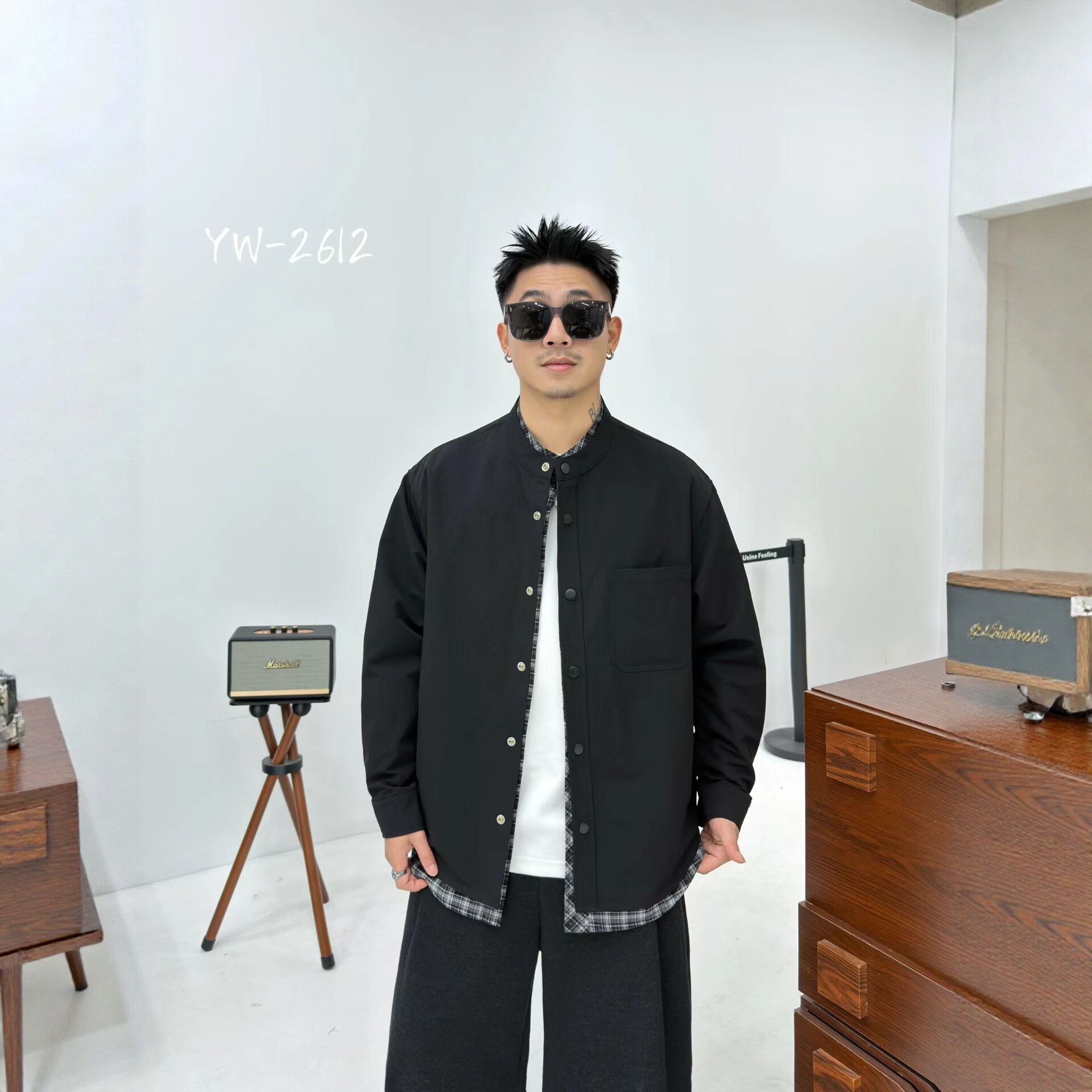 衬衫拼接小立领假两件外套男春秋季2025新款宽松潮流休闲秋装夹克