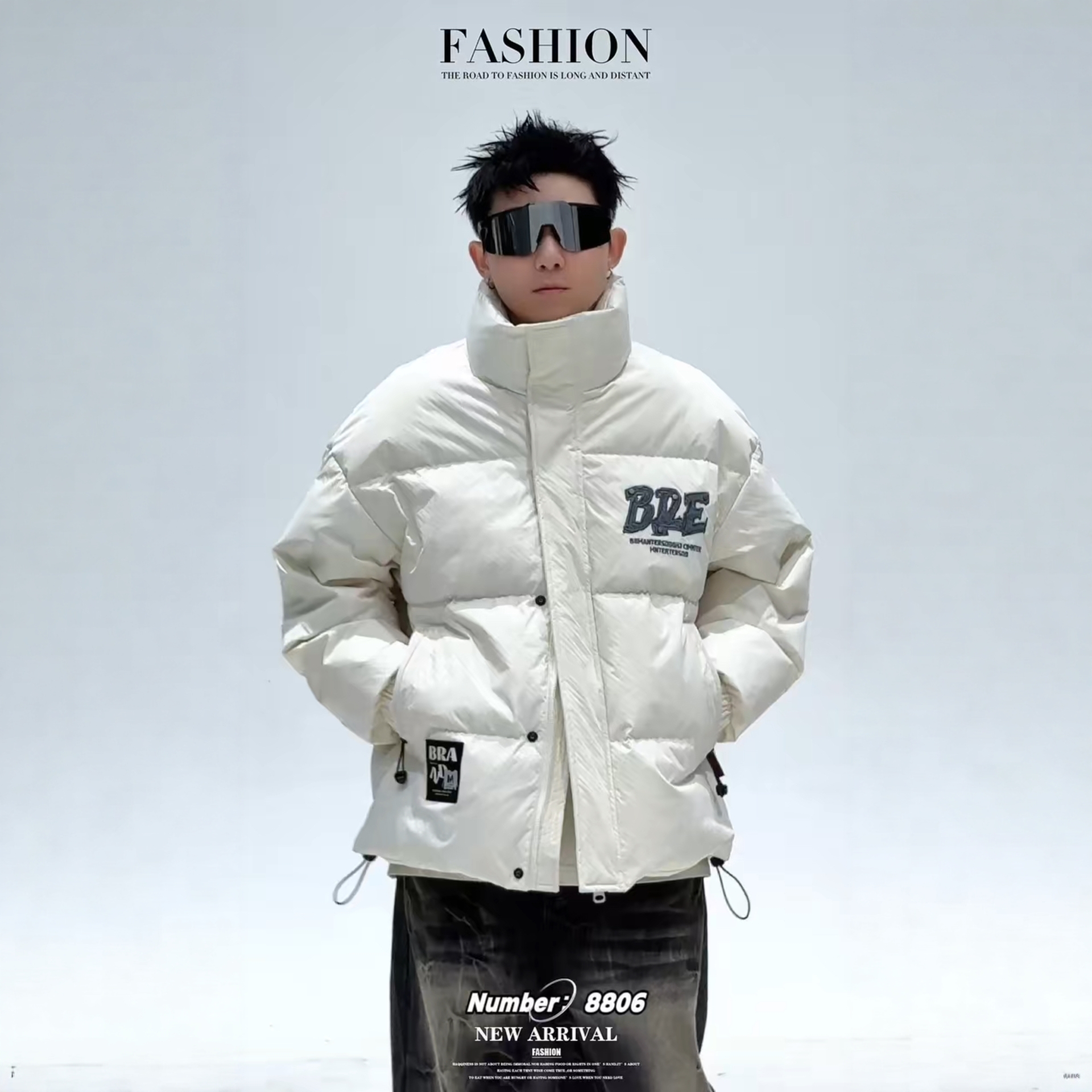 黑色立领白鸭绒羽绒服男青少年冬季2025初中高中学生宽松保暖外套