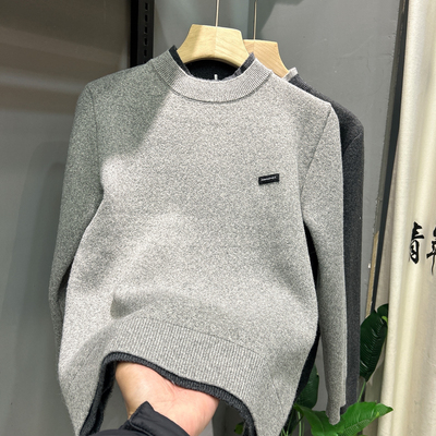 2025冬季新款半高领立领一体绒毛衣男款重磅雪貂绒套头修身打底衫