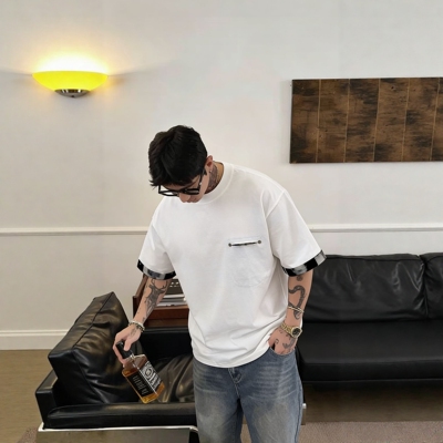 2026新款男士圆领短袖T恤宽松休闲上衣老钱风设计夏季原创风打底