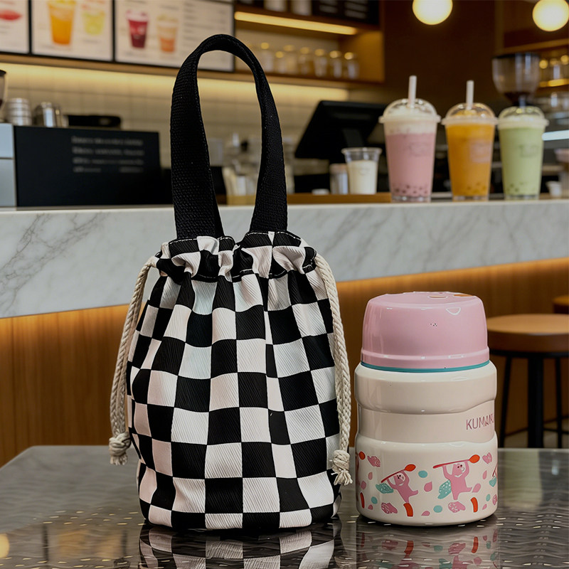 收口帆布抽绳束口手提袋便携可爱水杯袋时尚外出杂物手提包女拎包