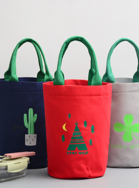 圆形焖烧壶保温桶套饭盒包带饭手提袋饭兜饭包饭盒袋子帆布便当包