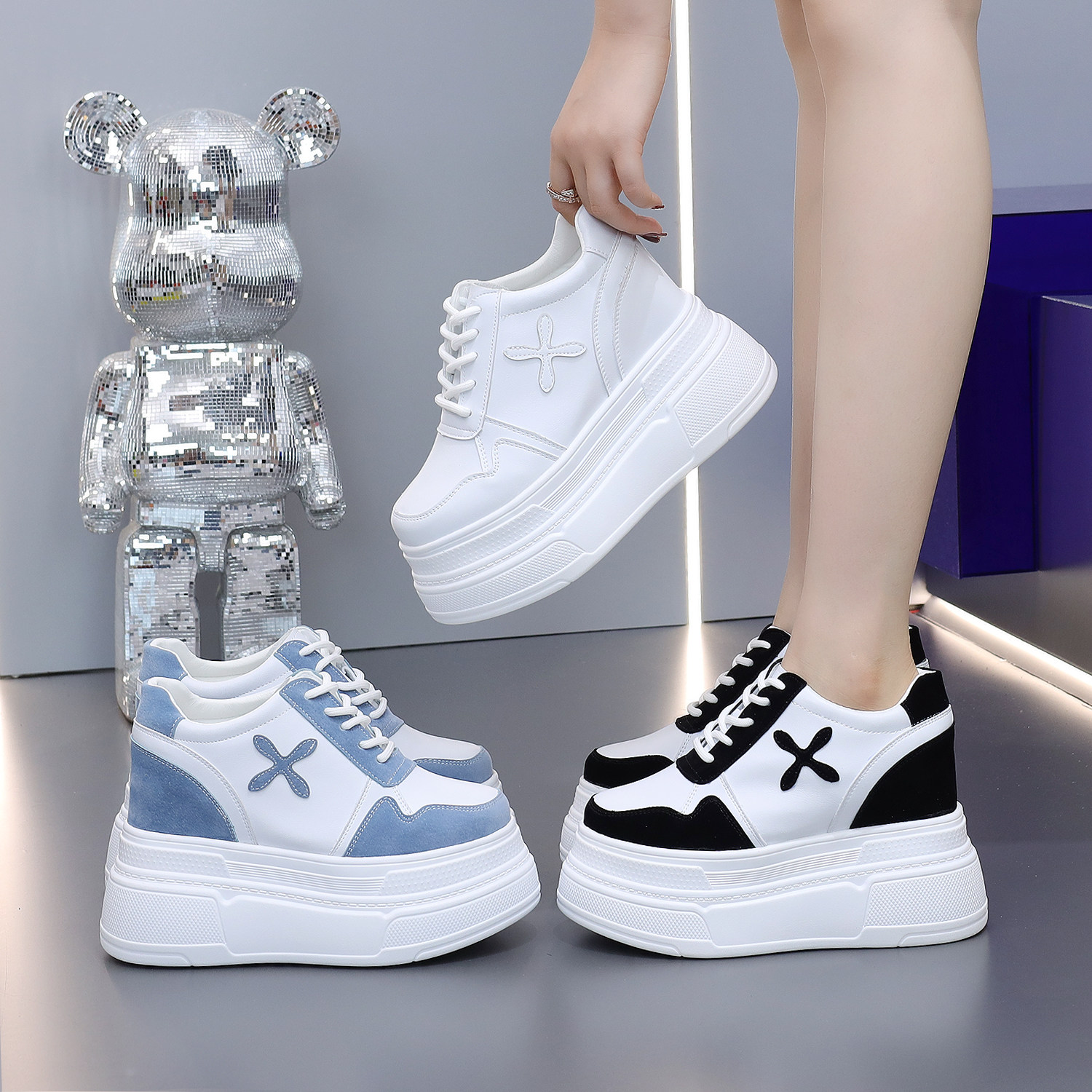 超高跟12cm厚底松糕10cm小白鞋