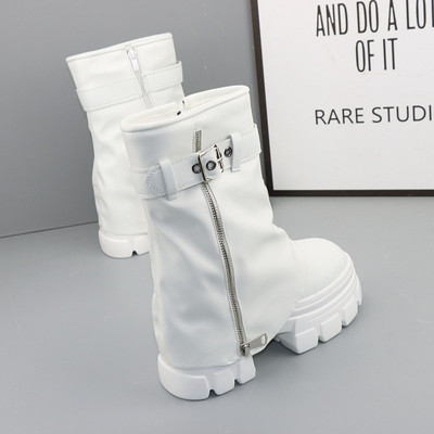 厚底白色裤管靴女12CM内增高短靴