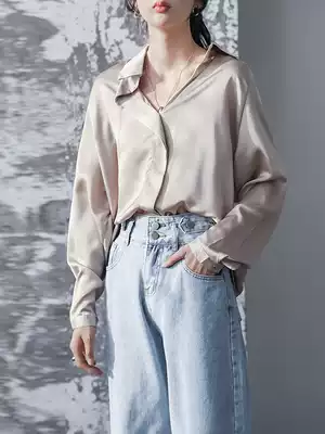 Satin solid color shirt female spring and autumn Korean version of lazy wind student temperament jacket loose casual fashion chic shirt