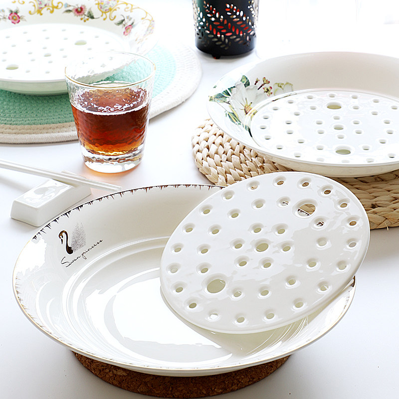 骨瓷饺子盘沥水双层盘家用大号水饺盘子可两用深盘2021新款