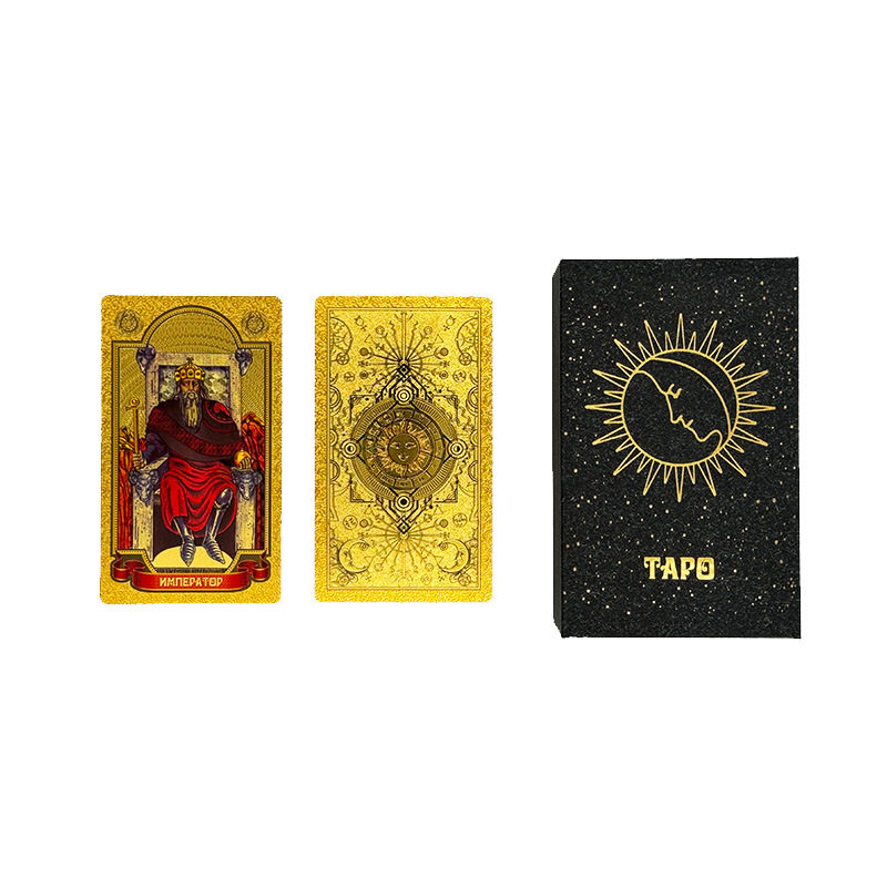 俄语跨境批发韦特金箔塔罗牌tarotPVC塑料彩印桌游烫金桌卡牌益智