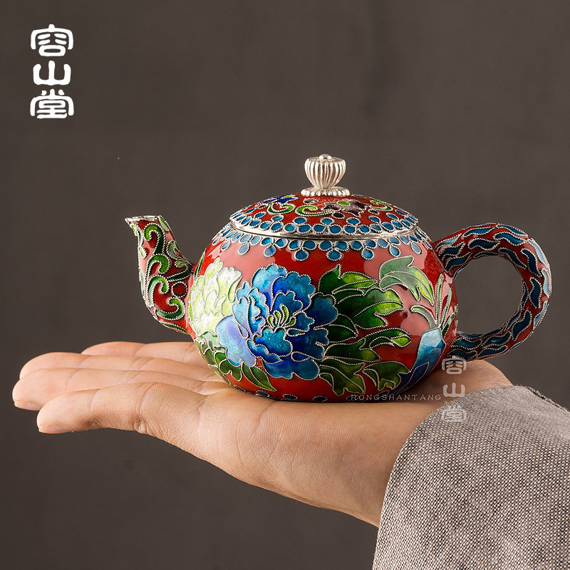 容山堂华银 银壶 银茶壶烧水壶掐丝珐琅彩景泰蓝小茶壶功夫茶具
