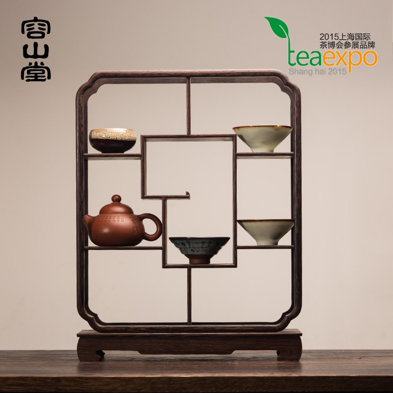 容山堂颐阁实木茶杯架茶具架收纳架小博古架子鸡翅木茶具配件家用