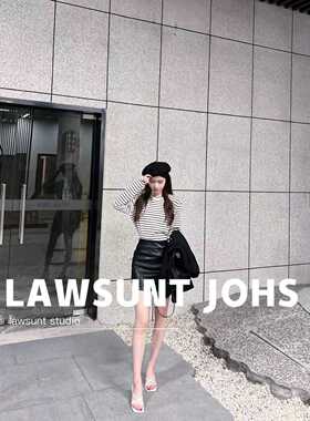 黑白撞色夏季韩风百搭经典圆领条纹宽松长袖T恤女显瘦纯棉打底衫