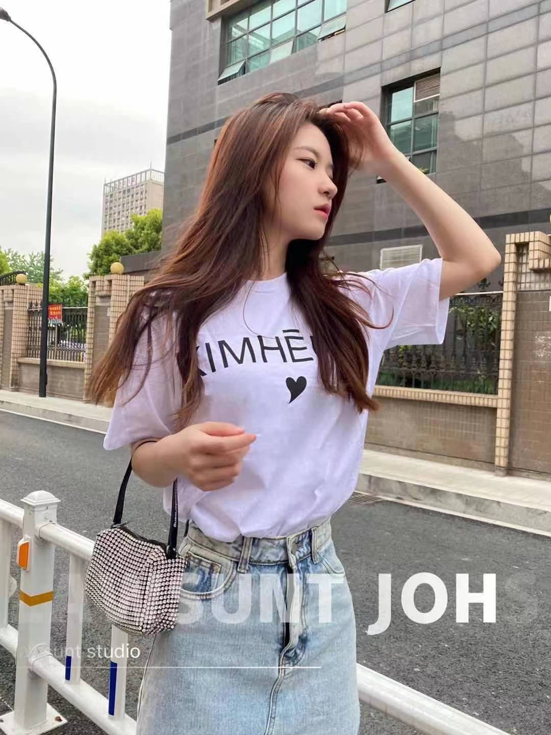 清仓！Kimhekim爱心桃心heart设计师品牌白色T恤上衣女棉圆领
