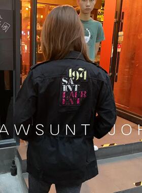 清仓特价！黑色字母印花长袖宽松夹克女士春秋常规百搭外套