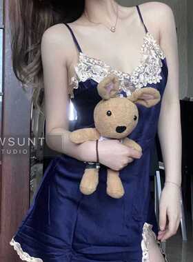 清仓！夏季冰丝薄款性感蕾丝睡衣睡裙露肩挂脖海边度假风圆领吊带