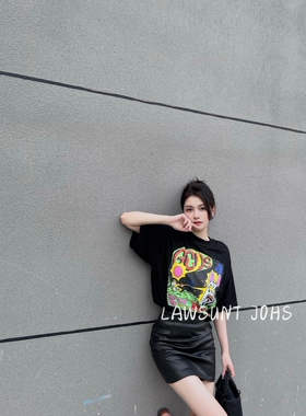 清仓！！lj定制原版开cdg*s少女漫画动漫涂鸦logo上衣T恤女2023新